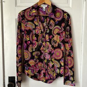 CARMEN MARC VALVO RETRO PAISLEY BUTTON DOWN WITH GOLD BUTTONS